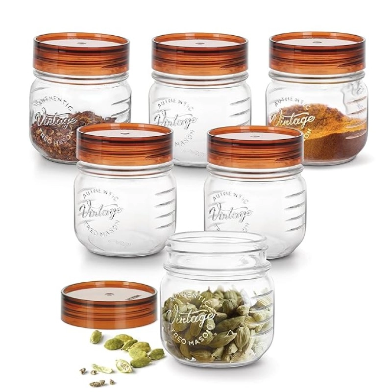 Treo By Milton Vintage Glass Jar with Airtight Lid Kitchen Storage Containers, Set of 6, BPA Free, Glassy Storage Organizer, Multipurpose Dabba for Food, Spice, Cereals, Cookies, Dry Food, 300ml each Treo By Milton Vintage Glass Jar with Airtight Lid Kitchen Storage Containers, Set of 6, BPA Free, Glassy Storage Organizer, Multipurpose Dabba for Food, Spice, Cereals, Cookies, Dry Food, 300ml each